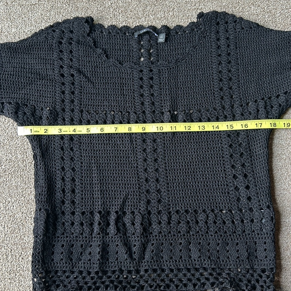 Carlisle Per Se Crochet Fringe Black Top - Picture 4 of 7